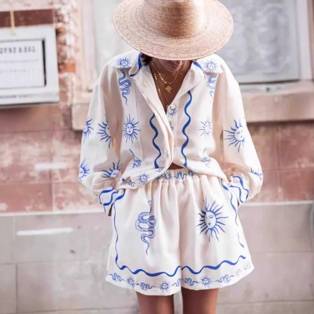 Two Piece Dress Fashion printed linen casual cardigan new model 2025 cross-border European and American style independent station Y250315DBR0