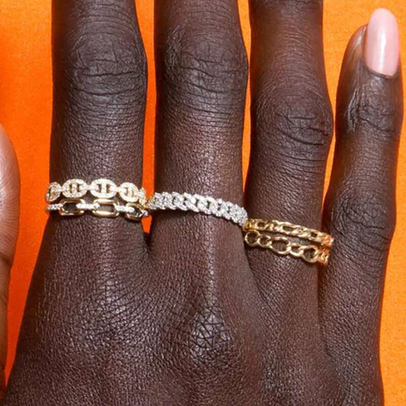 2025 New model Simple Cuban k Chain Dainty for Women Teens Gold Color Aesthetic Iced Out Zircon Stacking Matching Design Rings Jewelry