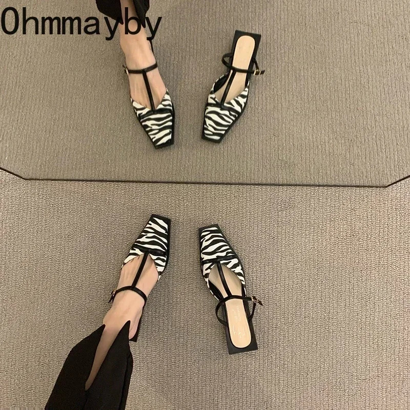 er Summer Women Mules Slipper Fashion Shallow Square Toe Zebra Slides Casual Outdoor Office Lady Sandalias 250314