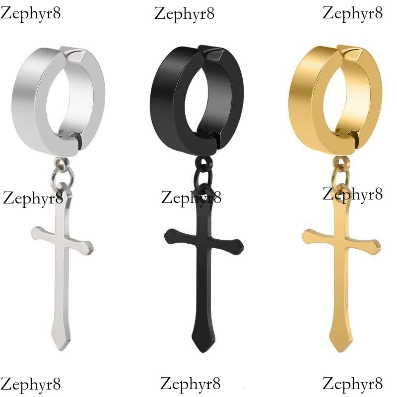 2025 New model Fashion Titanium Cross Ear Clip For Men Women Stainless Steel Punk Black Single Earring Fake Earrings Jewelry