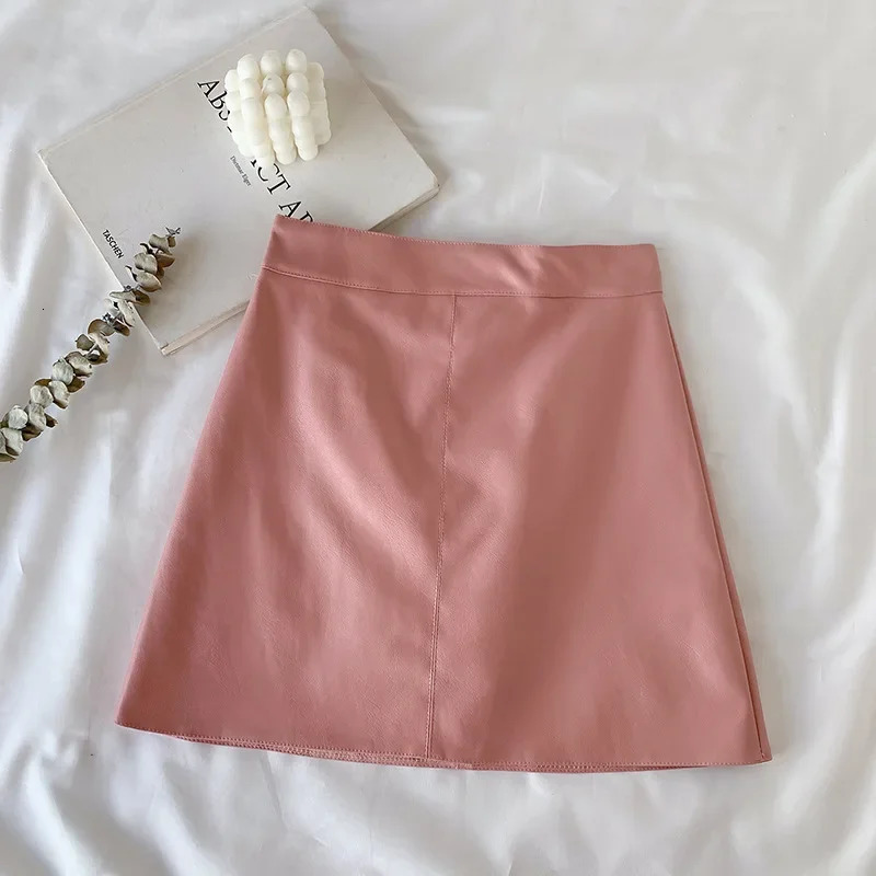 Plus Size Womens Mini PU Leather Skirt Black Bodycon HighWaisted Slimming ALine Spring Autumn AntiExpre 250312