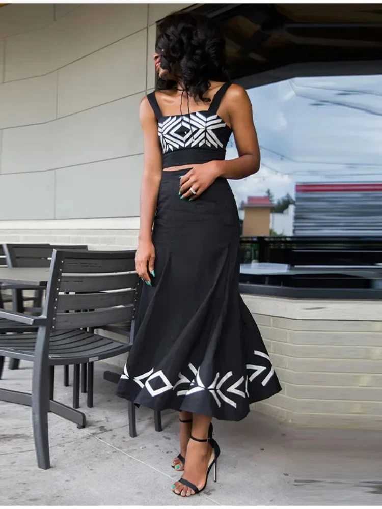 Two Piece Dress 2025 New Women Causal Two Piece Sets Summer Plaid Fly Slve Crop Tops Print Skirt Dr Sets Holiday Elegant Women Outfits Y2503154P6O