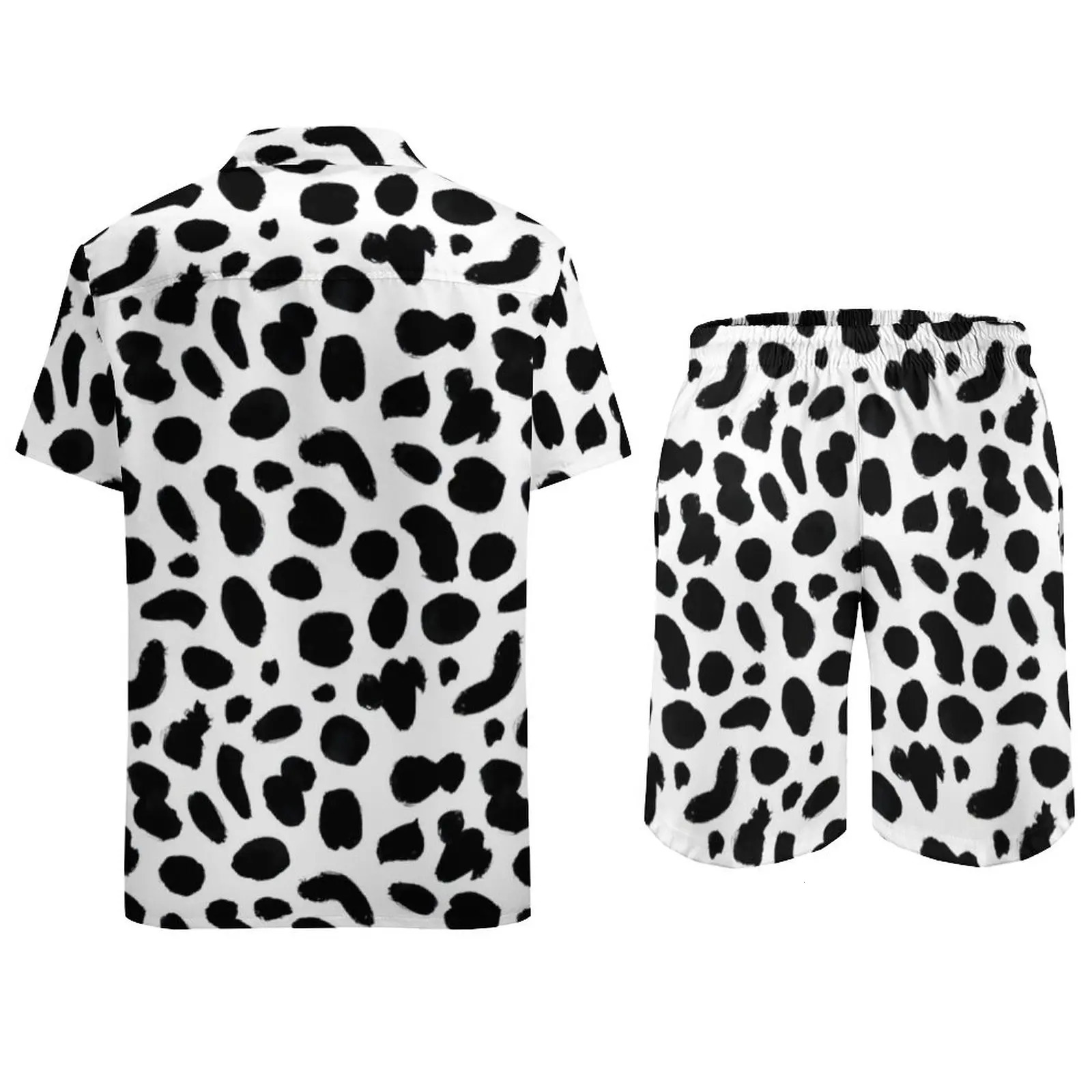 Dalmatian Print Men Sets Black and White Spots Casual Shirt Set Hawaii Outdoor Shorts Summer Suit Two-piece Plus Size 250314