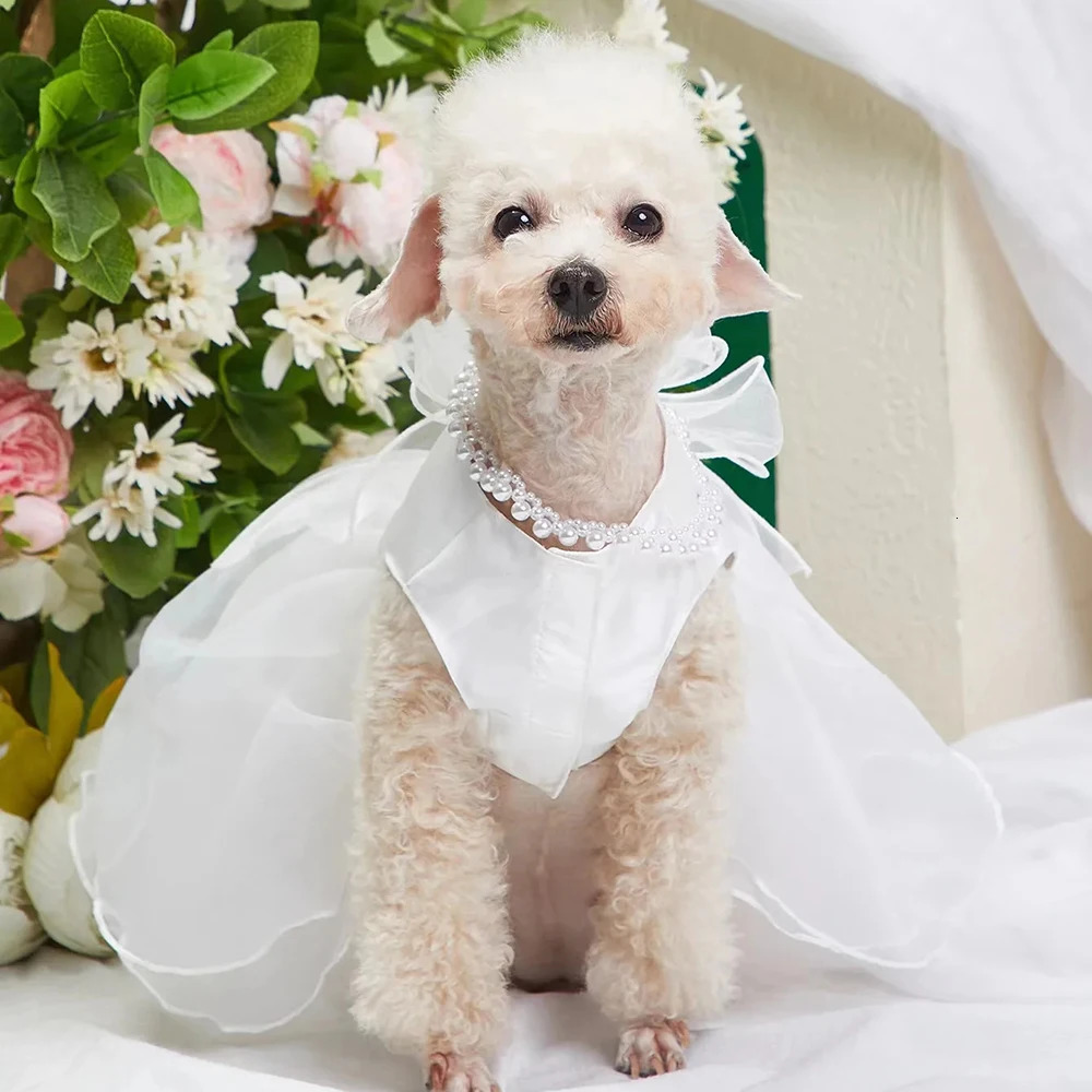 White Dog Princess Dress with Bowknot Skirt Formal Party Birthday Wedding Dresses Bride Costume for Small Medium Dogs 250314
