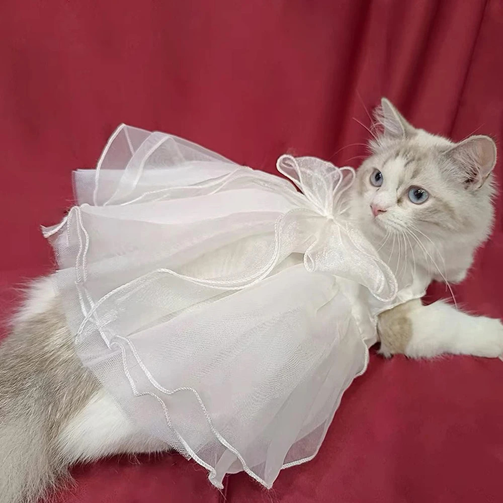 White Dog Princess Dress with Bowknot Skirt Formal Party Birthday Wedding Dresses Bride Costume for Small Medium Dogs 250314