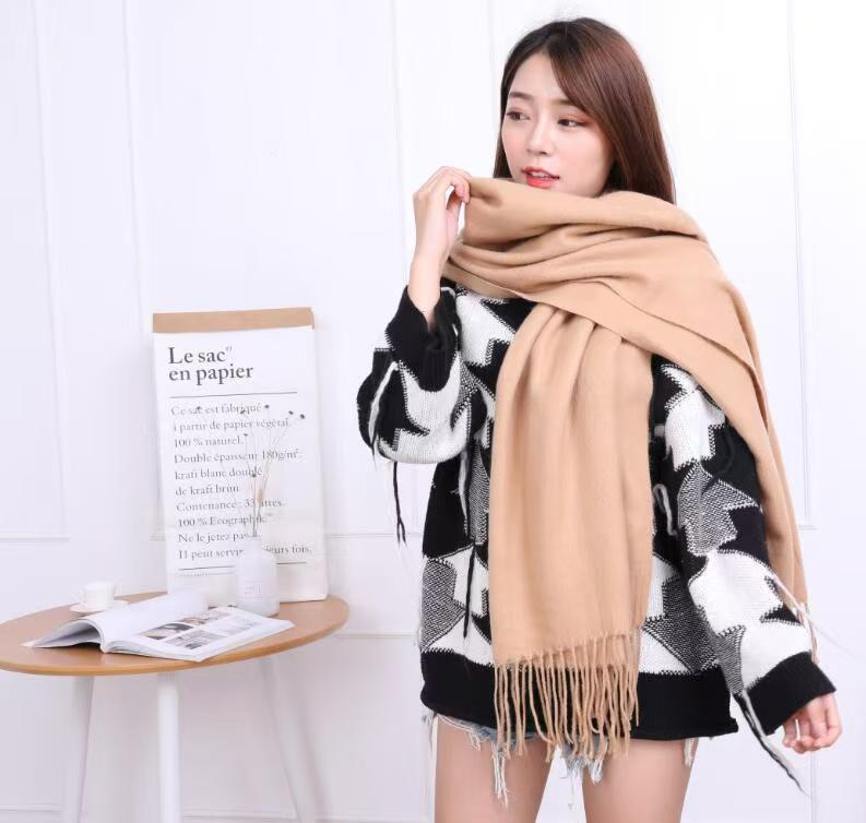 K141 Imitation cashmere scarf women winter warm thick solid color unisex wine red dark red solid color tassel scarf wholesale