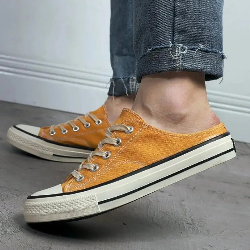 Mens Canvas Sneakers Lovers Comfortable Slip-on Shoes Flats Casual Women Half Slipper Breathable Walking Shoes Plus Large Size 44 250310