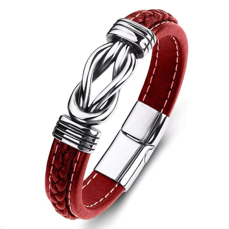 2025 New model Korean Version of the Simple Men's Braided Leather Punk Style Alloy 8 Buckle Wristband Bracelet for My Son