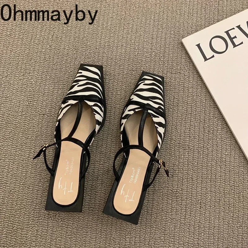 er Summer Women Mules Slipper Fashion Shallow Square Toe Zebra Slides Casual Outdoor Office Lady Sandalias 250314
