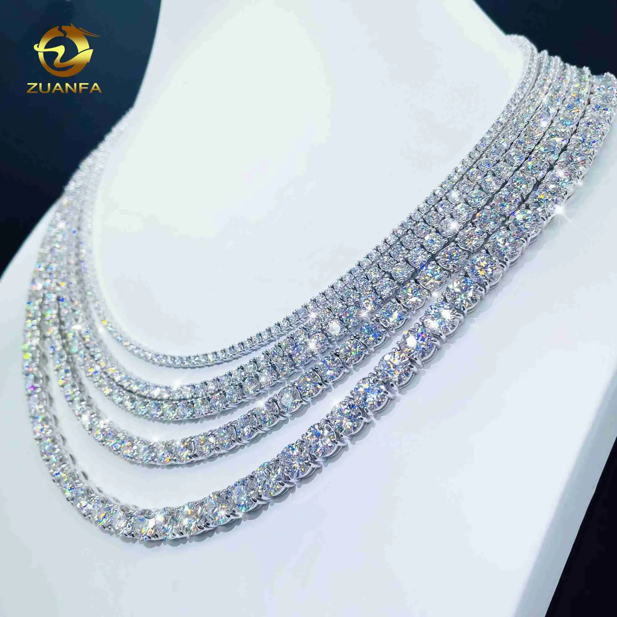 necklace moissanite chain Custom Tennis necklace Real White Gold 3-5mm Moissanite Diamond Tennis Chain Gold Chain