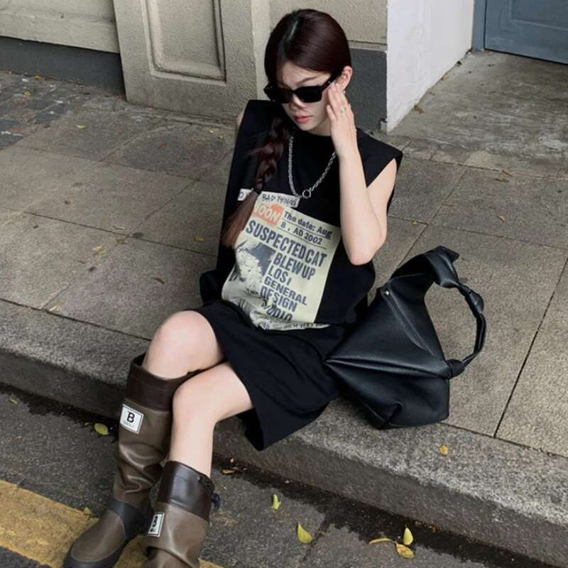 2025 New Women's Loose Daily Comfortable Designer Fashion Student Print Simple Full Match Summer Casual Korean Retro4