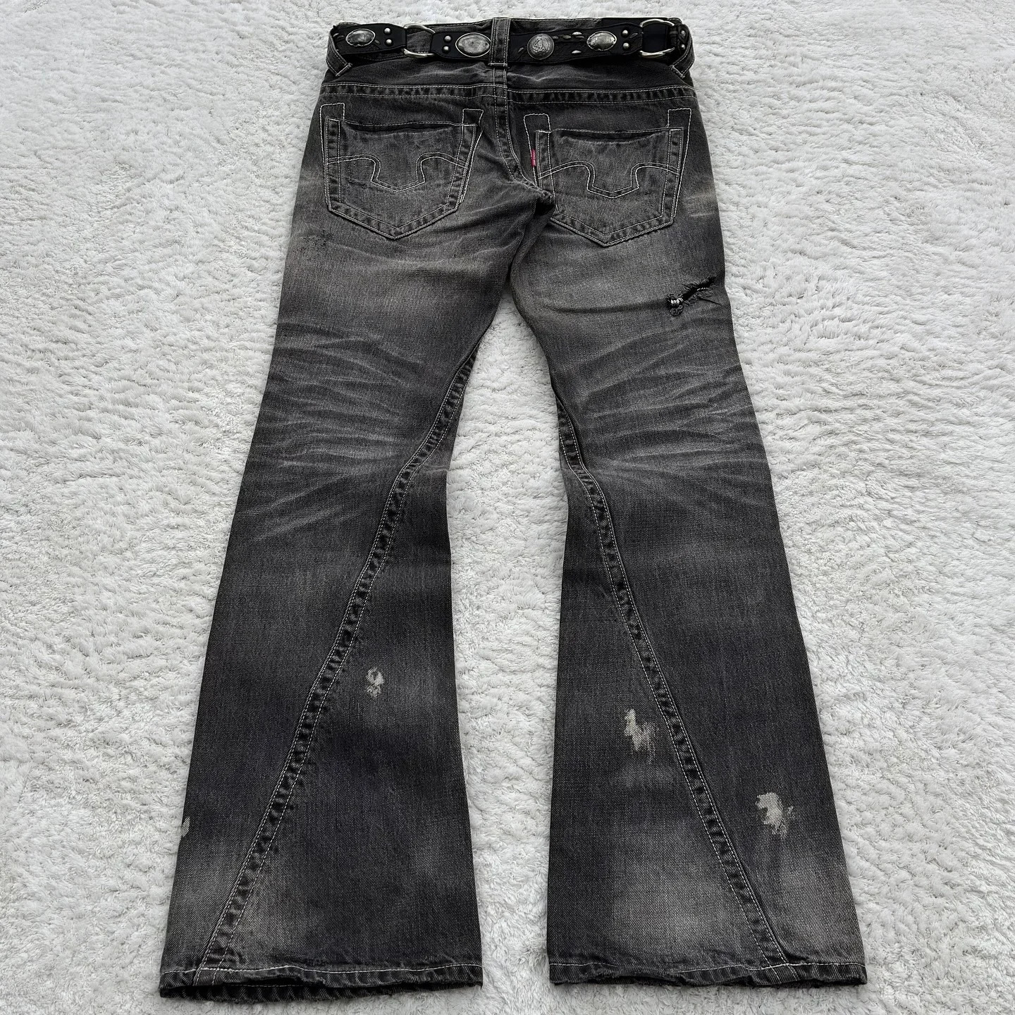 Y2K Washed Jeans Gothic Vintage Micro Flared Double Waisted Black Denim Pants Mens Street Clothing High Quality n Trousers 250312