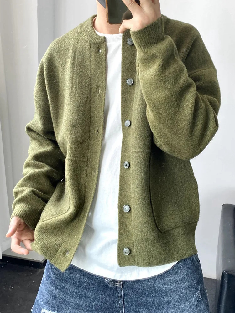 2023 Spring Light Fashion Cardigan Men Knitted Sweater Round Neck Jacket Loose Coat Boutique DressSimpleStyle 250311