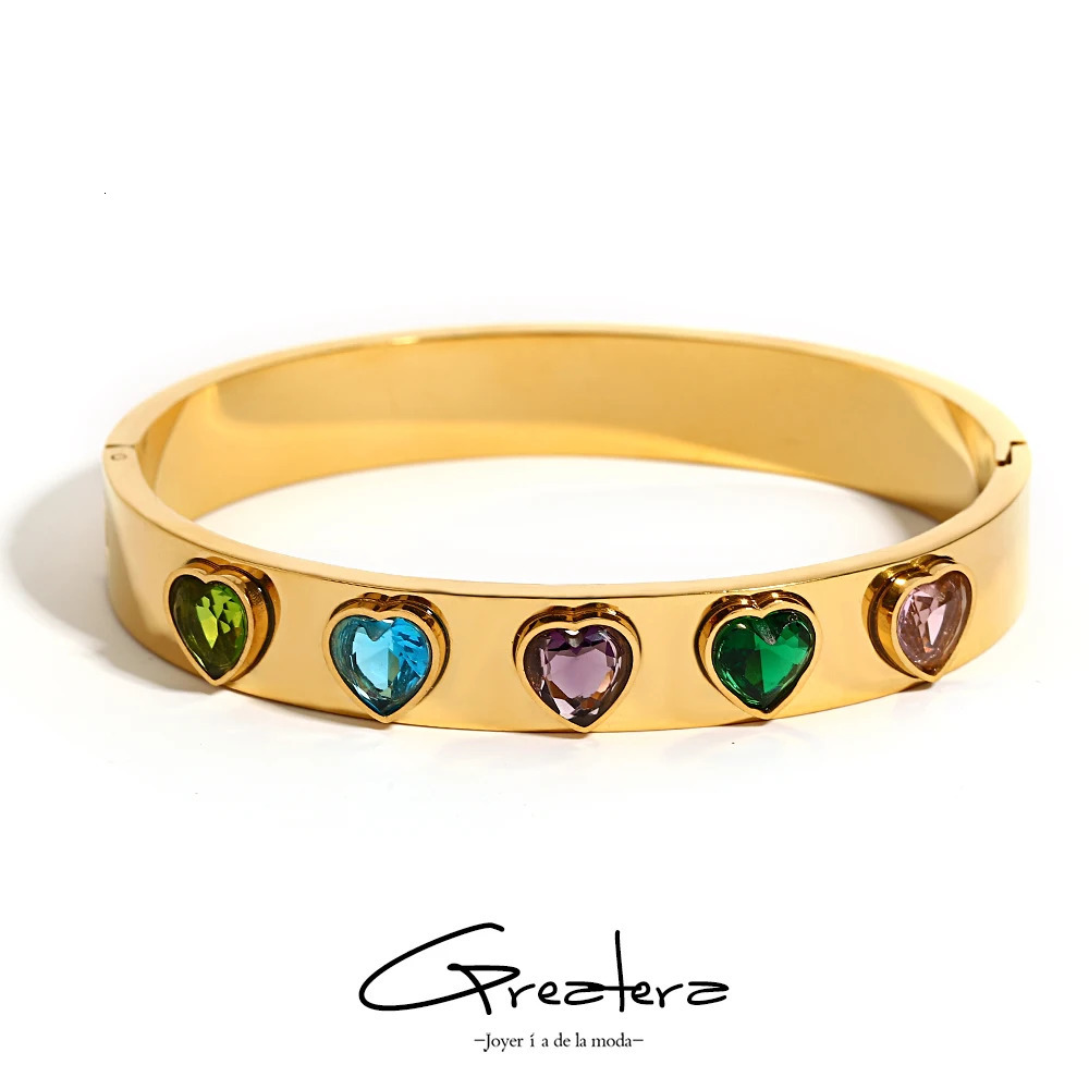 Greatera Delicate Colored Heart Shaped Charm Stainless Steel Bracelet Womens Gold Plated Jewelry Anniversary Gift 250313