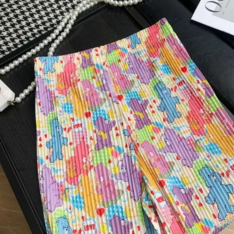 2025 new cute cartoon printed pleated wide leg designer fashion women's street wear loose straight leg pants clothing spring and summer pants4
