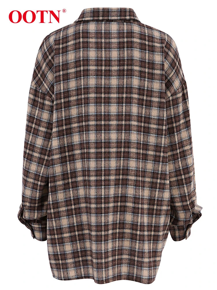 OOTN Street Fashion Loose Plain Shirt Autumn Casual Long Sleeve Top Womens Cotton Single Chest Collar Shirt 250314