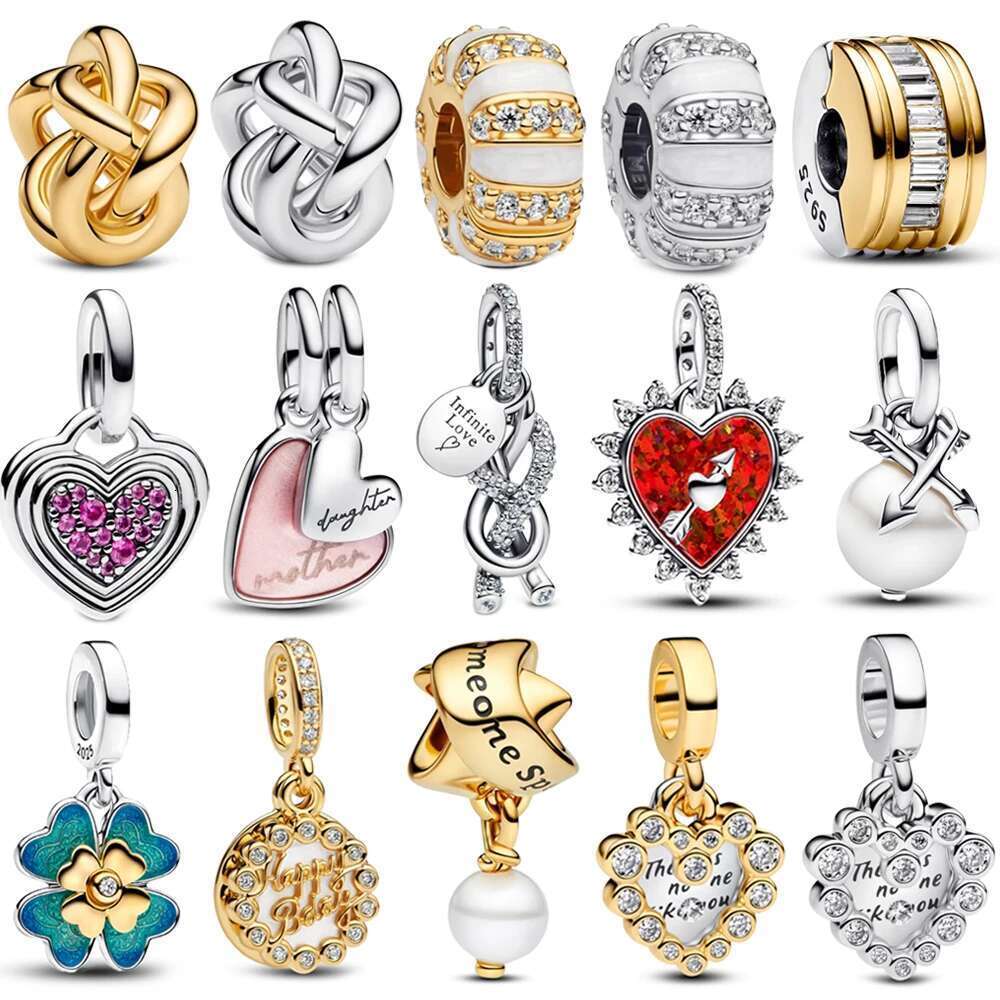 925 Amazing New Sterling Silver Love Mom Daughter Pink heart Charm Fit charms beads Bracelet DIY Mother's Day Jewelry Gift