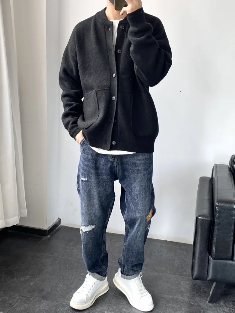 2023 Spring Light Fashion Cardigan Men Knitted Sweater Round Neck Jacket Loose Coat Boutique DressSimpleStyle 250311