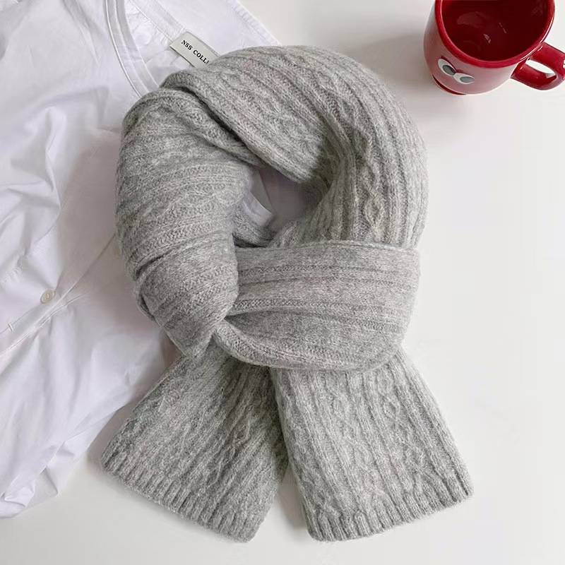K142 Knitted scarf for women in winter, solid color, wool, high-grade Korean version, warm and thickened scarf for students, birthday gift