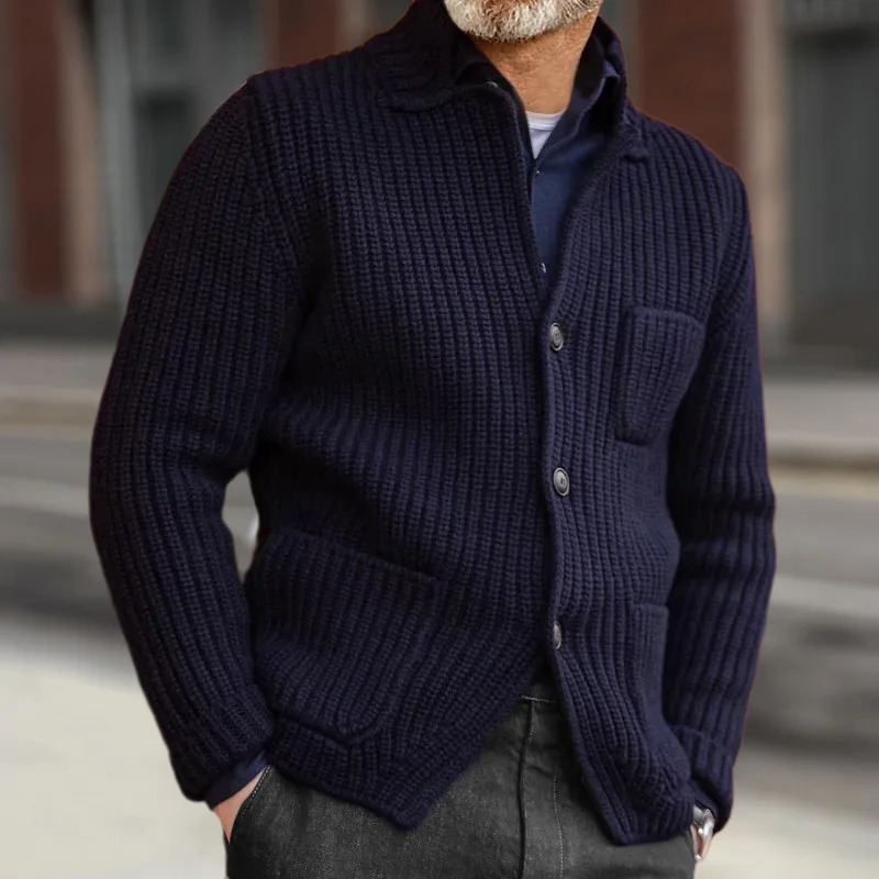 Open top wool sweater mens button retro knitted open thick jacket autumn winter 250311