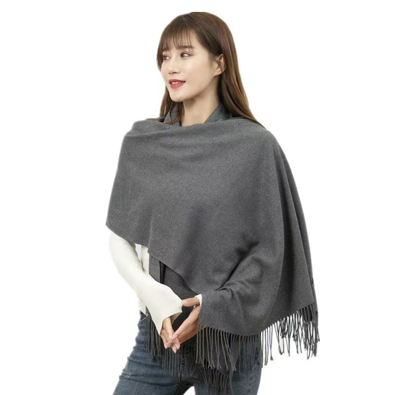 K140 Imitation cashmere scarf women autumn and winter solid gray warm red shawl air conditioning scarf tassel men's winter scarf wholesale