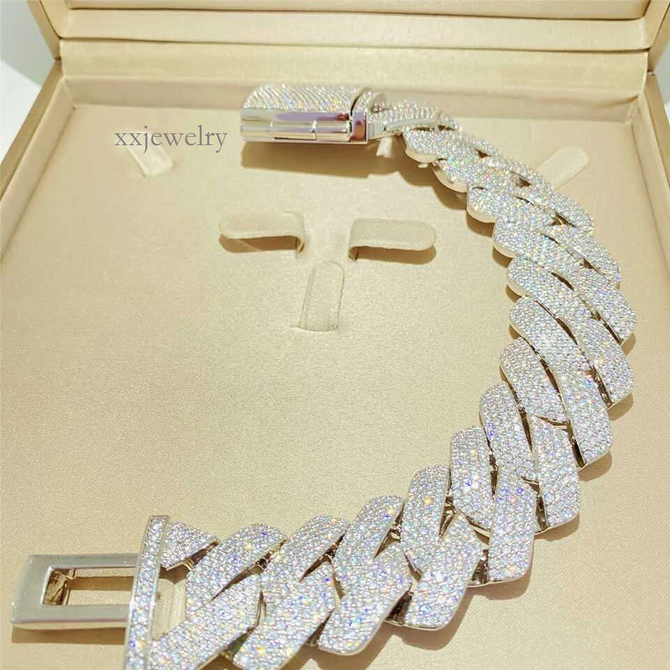 Cuban Chain Necklace Hip Hop 26mm Four Row Dia Box Buckle Miami Thick Sier Moissanite Men's