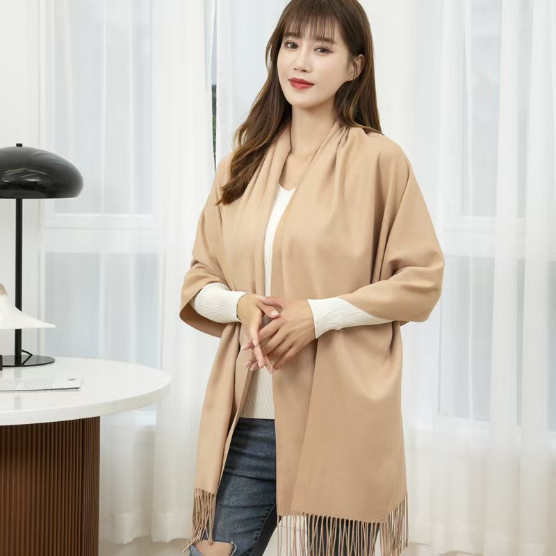 K140 Imitation cashmere scarf women autumn and winter solid gray warm red shawl air conditioning scarf tassel men's winter scarf wholesale