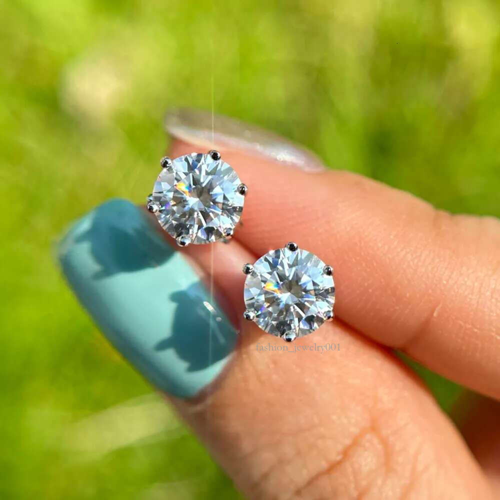 Pass dia tester 6.5mm 1ct hip hop earring jewelry classic 6 prong sterg sier moissanite stud earrings