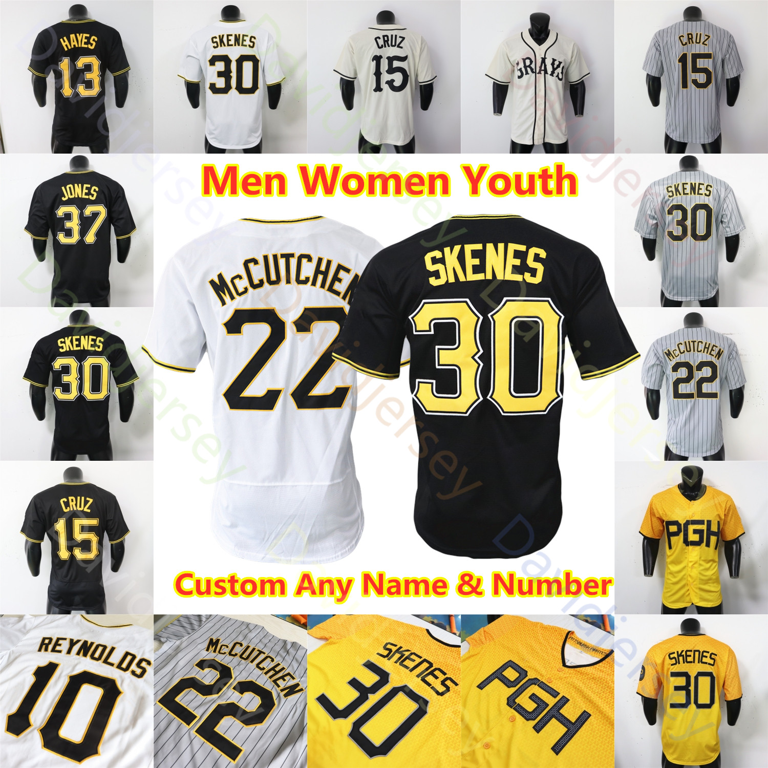Baseball Jersey Paul Skenes McCutchen Oneil Cruz Roberto Clemente Barry Bonds Ke'Bryan Hayes David Bednar Endy Rodriguez Bryan Reynolds Davis Suwinski Triolo
