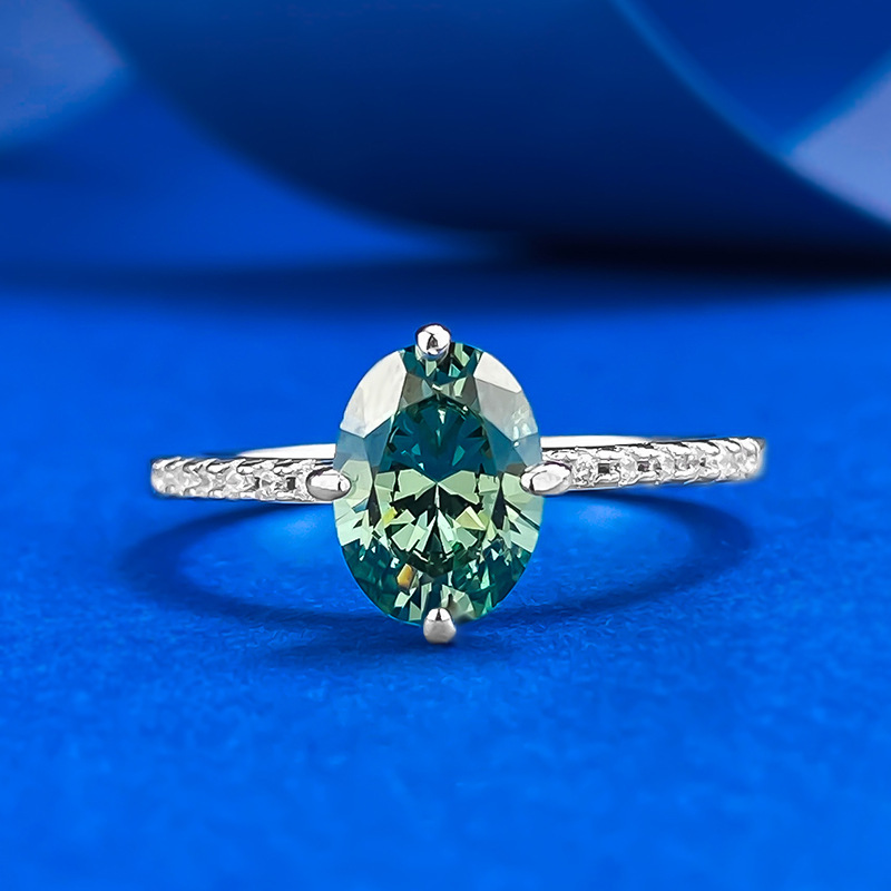 2025 Ins Top Sell High Quality Elegant Wedding Rings Luxury Jewelry 100% Genuine 925 Sterling Silver Oval Cut Green Moissanite Diamond Eternity Women 