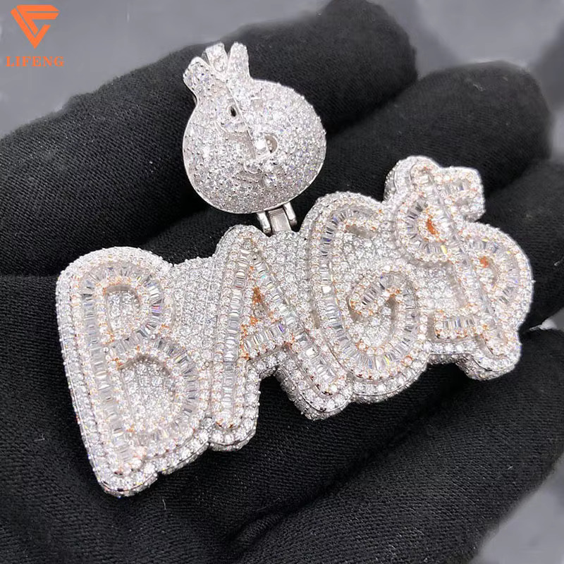 Mens Unique Sterling Sier Hip Hop Jewelry D Color VVS Moissanite Fine Custom Name Pendant Letter Necklace Gift
