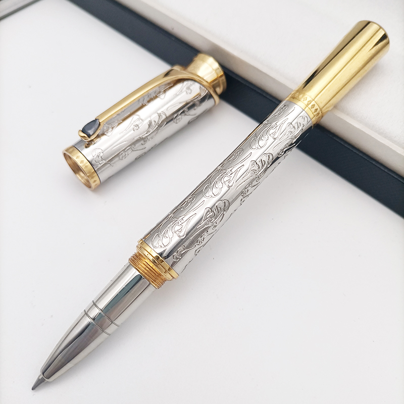 2026--wholesale Promotion Pen Grace Kelly Silver Carving Rollerball Ballpoint Pen With Teardrop Shape Diamond Stone Clip Writing Smooth Great Actress