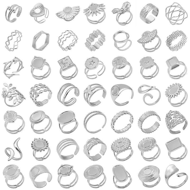 2025 New model Simple Geometry Fashion Stainless Steel Open Rings For Women Men Accessories Sier Color Heart Sun Round Blank Base DIY Anillos