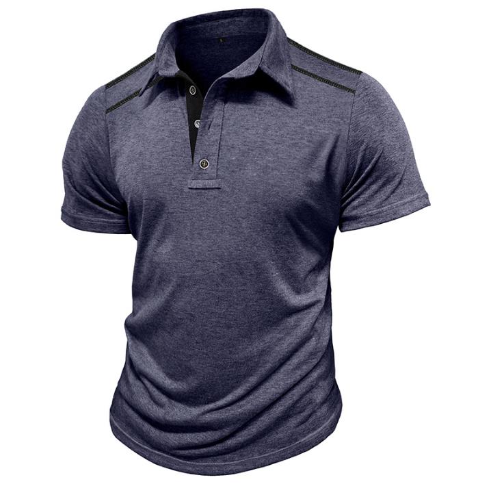 XXL Summer Fashion T-Shirts Men's Short-sleeved Lapel Button Light Blue Retro Color Matching Shirt Tshirt Shirt MALE Polyester Tops Tees Light Gr