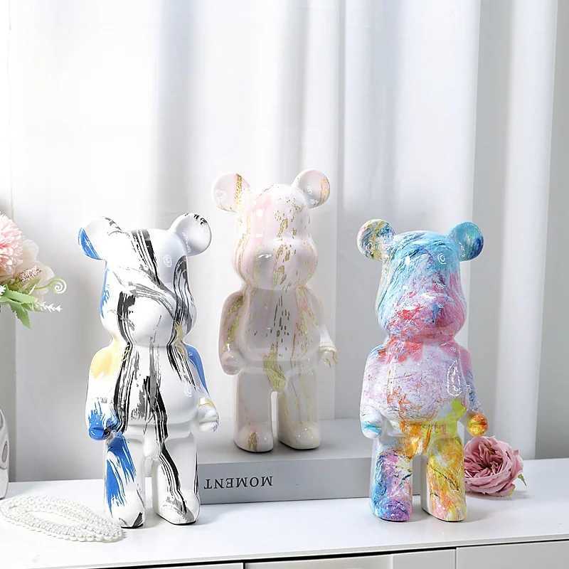 28cm Aesthetic Bear Shaped Resin Marble Violent Bear Sculpture Decoration Luxury Living Room Decoration Home Decoration Y250315