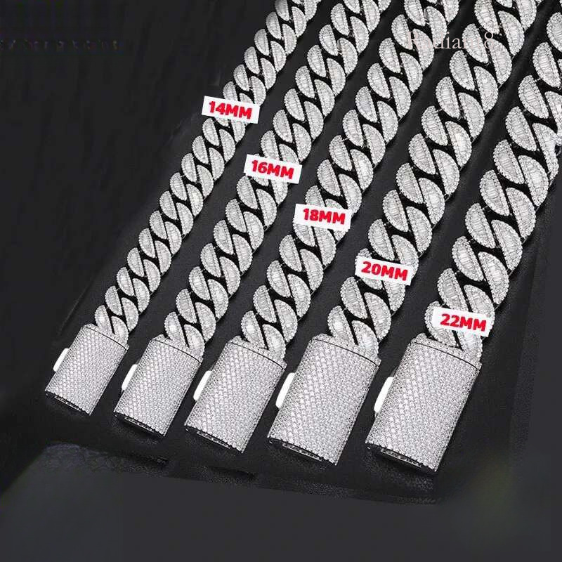 High Quality Unisex VVS1 Baguette Moissanite Cuban Chain Necklace Sier For Men Hip Hop Jewelry