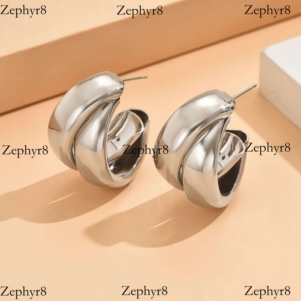 2025 New model Stainless Steel Chunky Hoop for Women Girls Gold Color Double Ring Thick Geometric Drop Earrings Statement Jewelry Gift