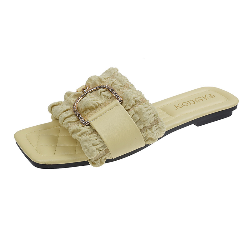 Large Solid 2025 New Designer Sandals Summer New Square Headed Thick Bottom Fashion Casual Outwear Women's One Line Slippers