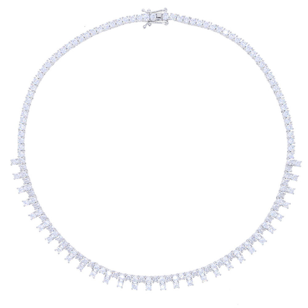New square moissanite necklace trendy collarbone chain 3MM tennis chain diamond studded fashionable necklace