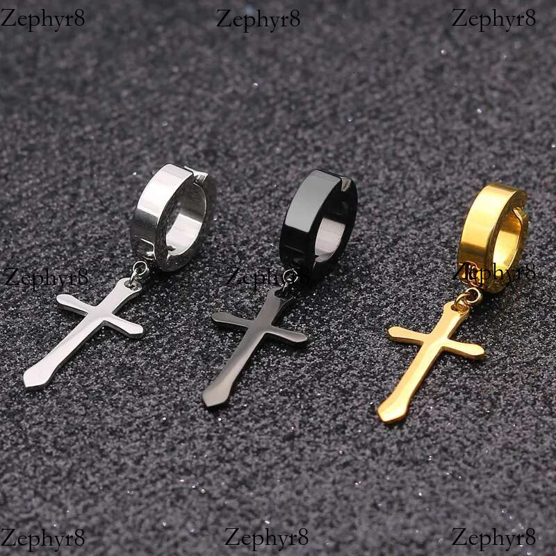 2025 New model Fashion Titanium Cross Ear Clip For Men Women Stainless Steel Punk Black Single Earring Fake Earrings Jewelry