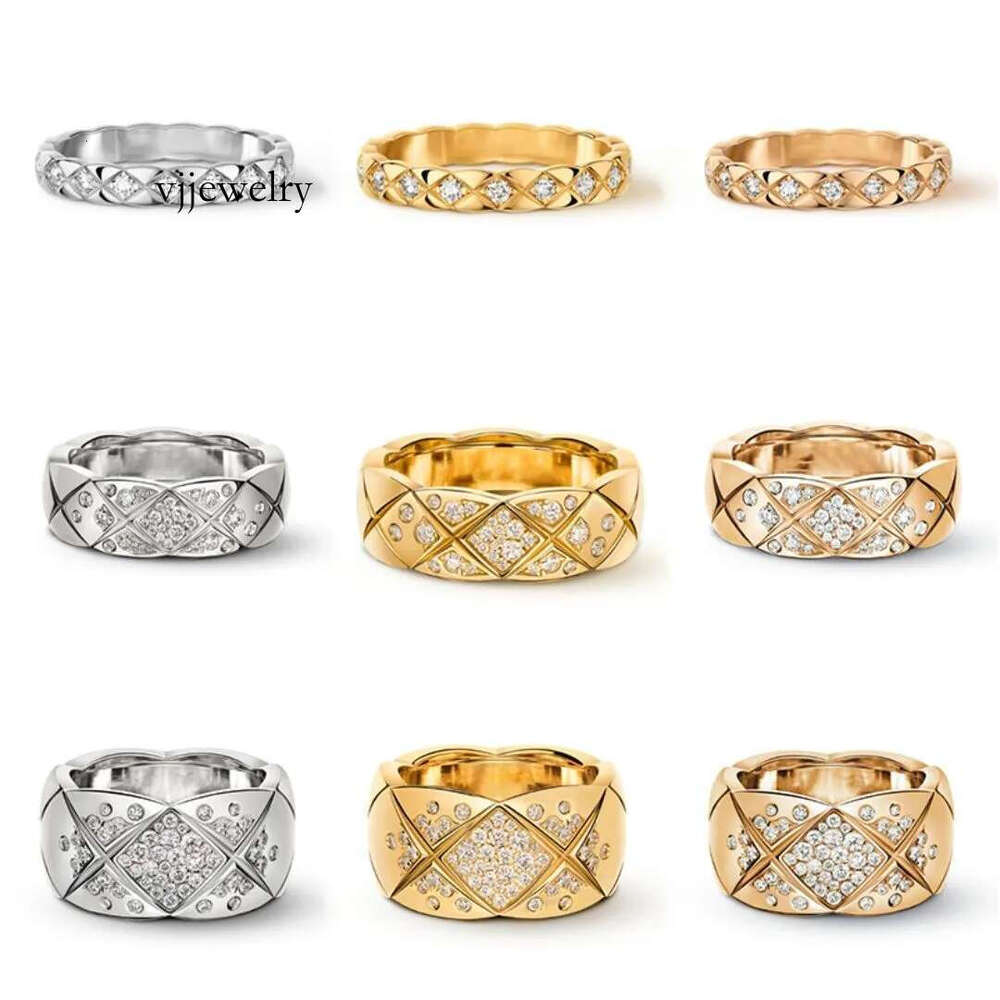 Exquisite rhombus check gold coco Ring classic with diamond designer ring women mens 3 widths Designer jewellery Suitable for different collocation