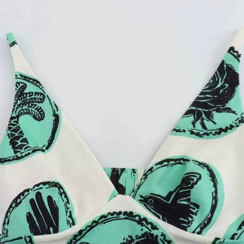 Two Piece Dress 2025 Summer New Product Womens Fashion Slim Fit V-neck Printed Short Suspended Top Printed Half Skirt Set Y250315J13N