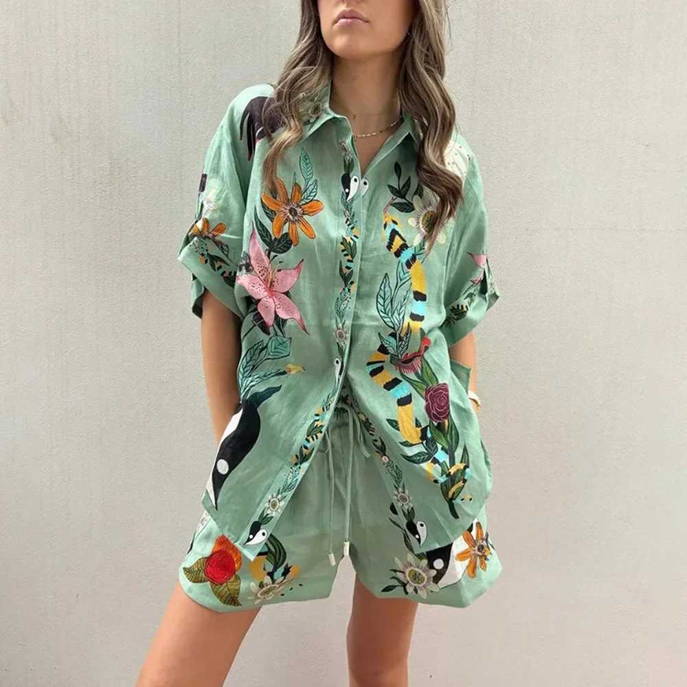 Two Piece Dress Summer loose printed womens clothing set casual 2-piece short top cross-border trade fast sales fashion set Y2503158N77