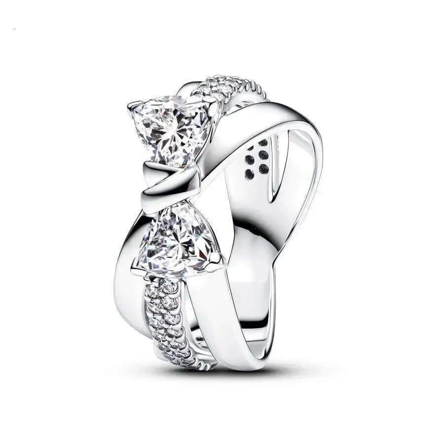 2025 925 Sterling Silver Sparking Pink Bow Ring For Women Wedding Party Fine Jewelry High Quality