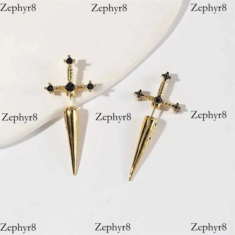 2025 model New Gothic Kinitial Sword Vintage Cool Punk Crystal Ear Jacket Goth Dagger Earrings Jewelry Gift For Women