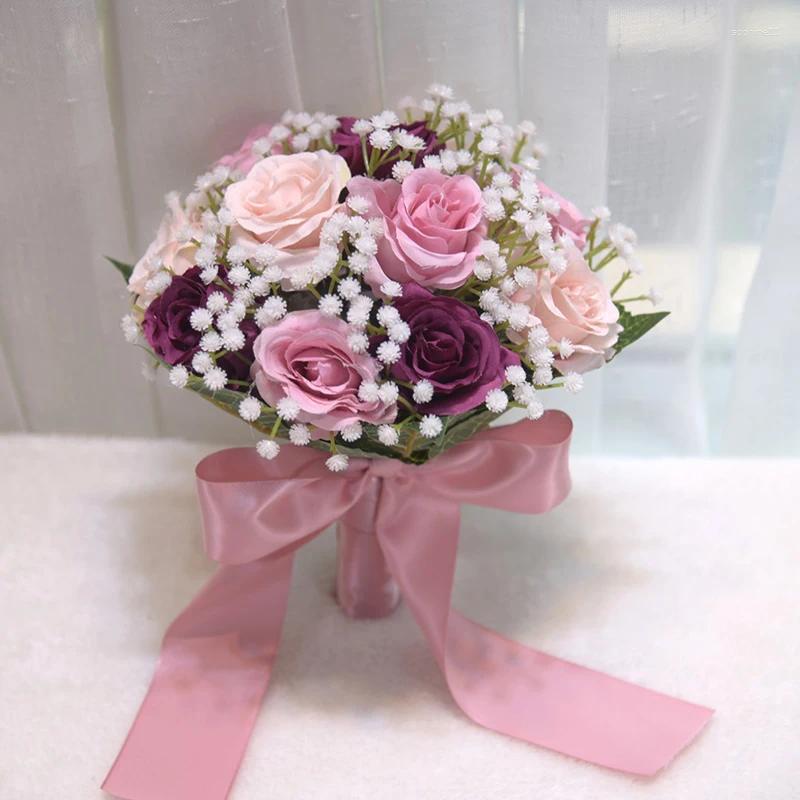 Update Decorative Flowers Artificial Peony Roses Bride Holding Silk Bridal Bridesmaid Wedding Bouquet Mariage Accessories