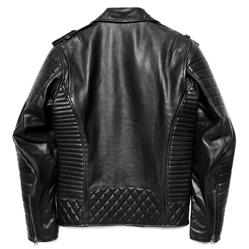 Black Cowhide Genuine Leather Jacket Men Motocycle Jackets Soft Bomber Riding Biker Clothing Autumn Coat 250311