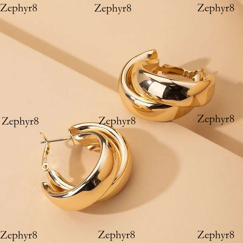 2025 New model Stainless Steel Chunky Hoop for Women Girls Gold Color Double Ring Thick Geometric Drop Earrings Statement Jewelry Gift