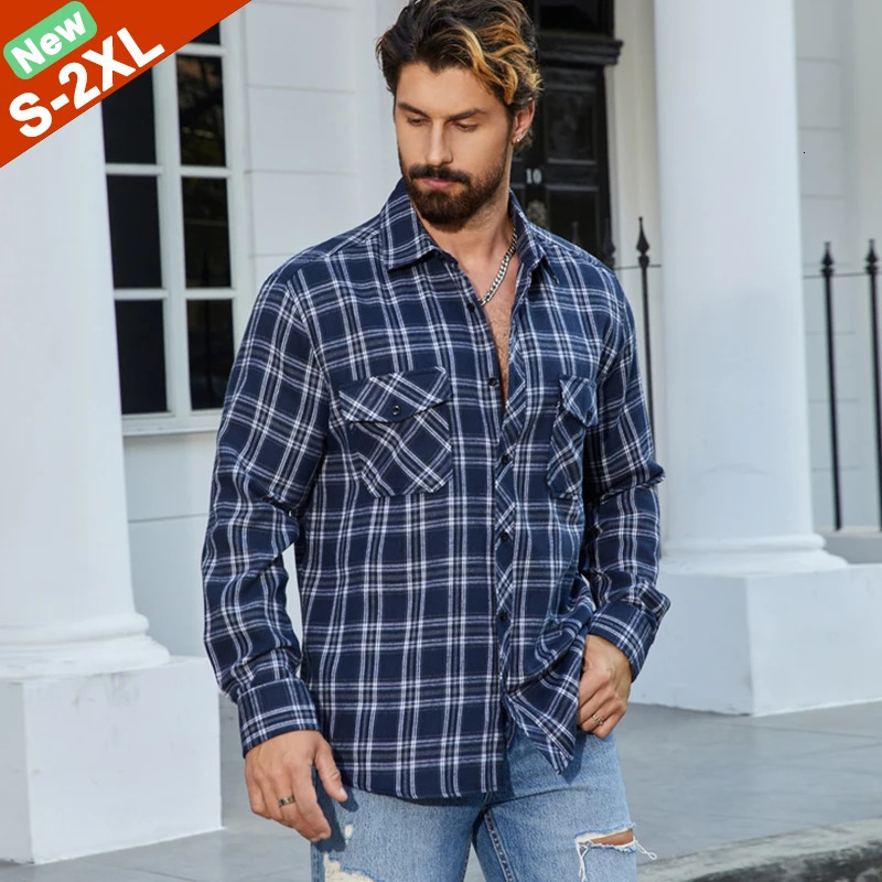 Fast Ship Polo Shirts Men Long Sleeves Male Spring Autumn Plaid Man Clothing Trip Daily Wearing Tops Worker 250312