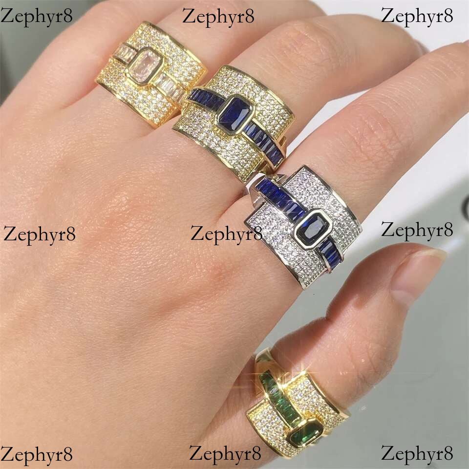 2025 New model Elegant Geometric Cubic Zircon Ring for Stylish Women Weddings Engagements Hip-hop and Punk Style Stunning Statement Jewelry